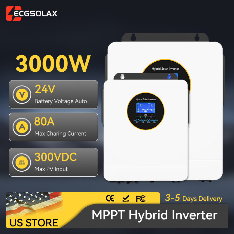 Inverter Pure Sine Wave 60Hz 120V 3000W - ECGSOLAX 3000Wオフグリッドハイブリッドソーラーインバーター24V 110V 3KW純正弦波ソーラーインバーター120V MPPT 100A充電コントローラー付き