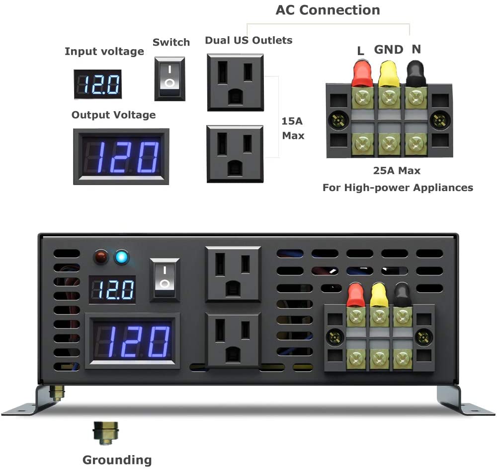 純粋正弦波インバーター 3000W ソーラーパネル発電機 電 - Inverter Pure Sine Wave 60Hz 120V 3000W のレビューと価格