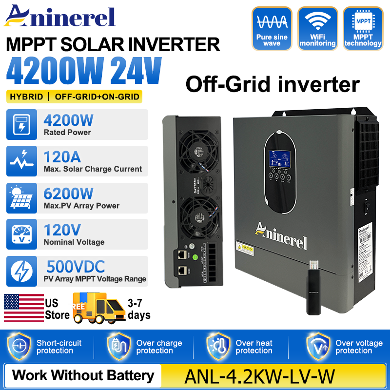 Aninerel 4200W 3KW 120V ハイブリッド - Inverter Pure Sine Wave 60Hz 120V 3000W のレビューと価格